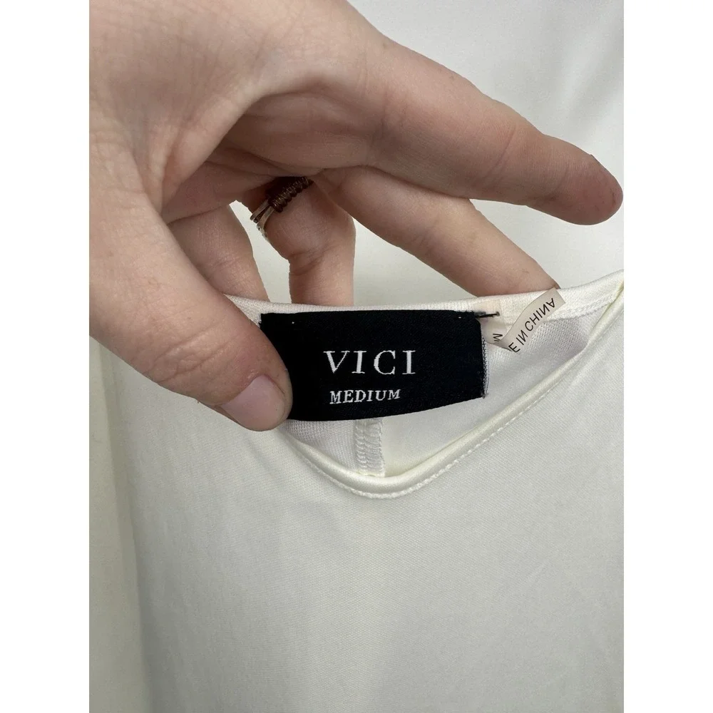 VICI‎ Slip Dress Women M Ivory Satin Midi Minimalist Coastal Fairycore Boho